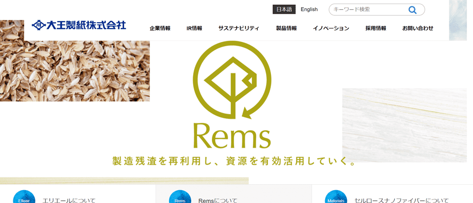 大王製紙のコーポレートサイト